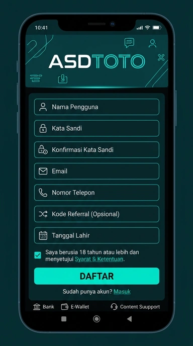 Tampilan halaman daftar asdtoto