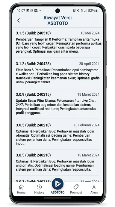Tampilan riwayat versi asdtoto